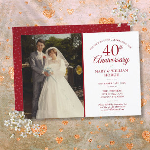 40. Jubiläum Ruby Heart Konfetti-Hochzeitsfoto Einladung
