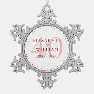 40. Jubiläum Ruby Hearts Schneeflocken Zinn-Ornament
