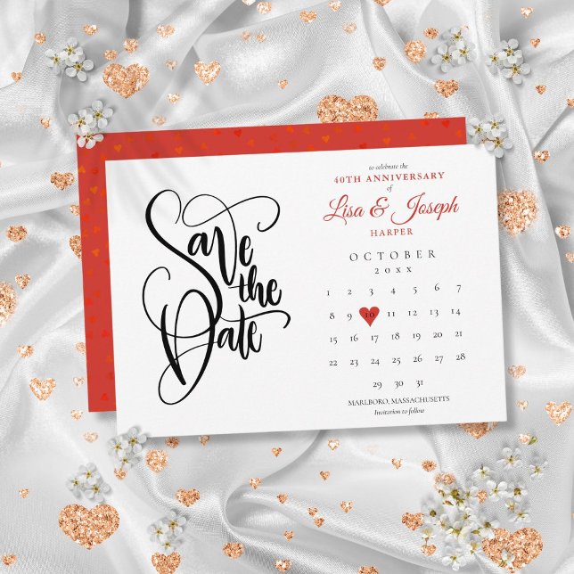 40. Jubiläum Save-the-Date-Kalender Ruby Heart Save The Date (40th Anniversary Save the Date Calendar Ruby Heart)