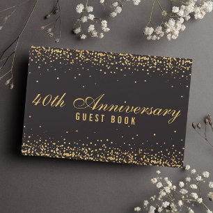 40. Jubiläum Schwarzes Gold Konfetti Elegant Gästebuch