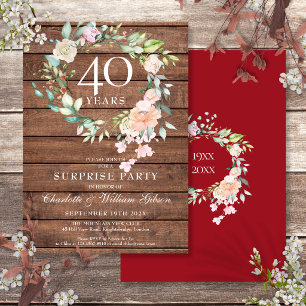 40. Jubiläum Überraschung Party florales rustikale Einladung