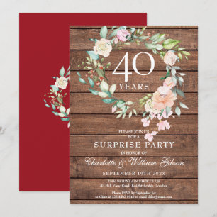 40. Jubiläum Überraschung Party florales rustikale Einladung