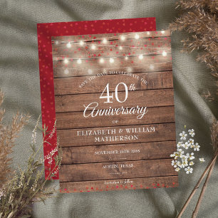 40. Jubiläums-Lichterkette Holz Save-the-Date Ankündigungspostkarte
