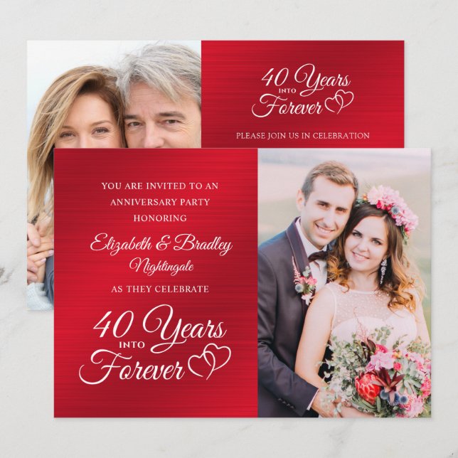 40 Jubiläumsjahr: Ruby HARTS YEARS INTO FOREVER Einladung (Vorne/Hinten)