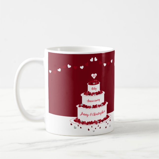 40. Karminroter Hochzeitstagkuchen Kaffeetasse (Links)