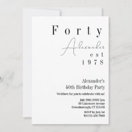 40 Minimal 40. Geburtstag Party Einladung