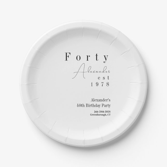 40 Minimal 40. Geburtstag Party Pappteller (Vorderseite)