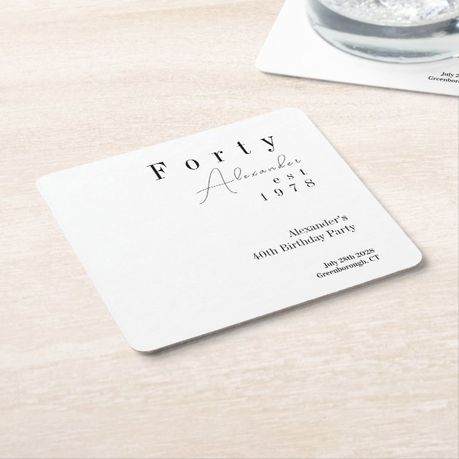 40 Minimal 40. Geburtstag Party Rechteckiger Pappuntersetzer (angewinkelt)