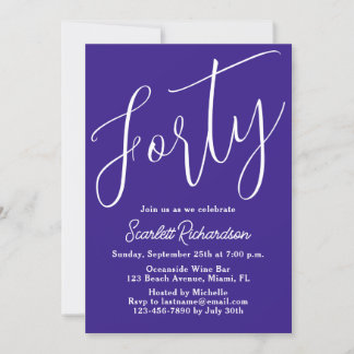 40 Modernes Drehbuch Lila 40. Geburtstag Party Einladung