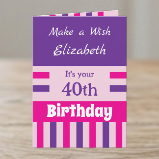 40. Namen rosa lila Geburtstag Karte