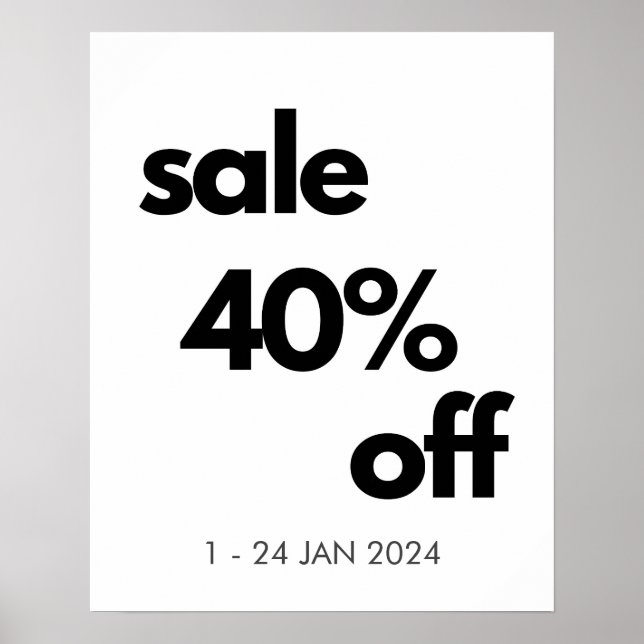 40 % Rabatt auf den Verkauf, Boutique im Einzelhan Poster (Vorne)