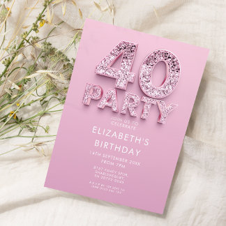 40. Rosa Sparkle Geburtstag Einladung