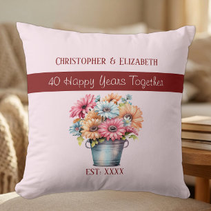 40. Rubin-Hochzeitstag Blumen rosa Kissen