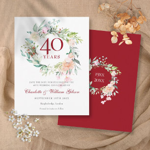 40. Rubinen Hochzeitstag Save-the-Date Rosen Girla Postkarte