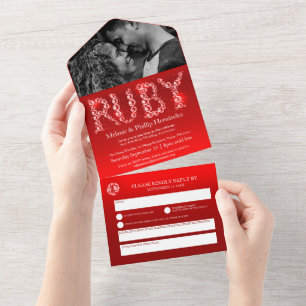 40. rubiner Hochzeitstag ohne Umschlag All In One Einladung