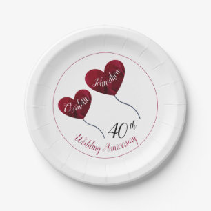 40. rubiner Hochzeitstag rote Herzklette Pappteller