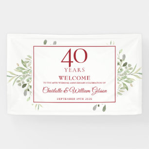 40. Rubinhochzeit Grüner Willkommen Empfang Banner