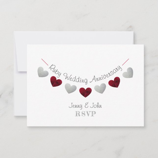 40. Rubinhochzeit Herz-Jubiläums-Antwortkarte RSVP Karte (Vorderseite)