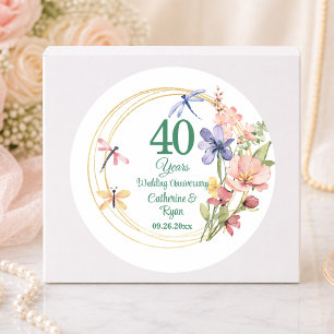 40. Rubinhochzeit-Jubiläum Goldrahmen Floral Runder Aufkleber