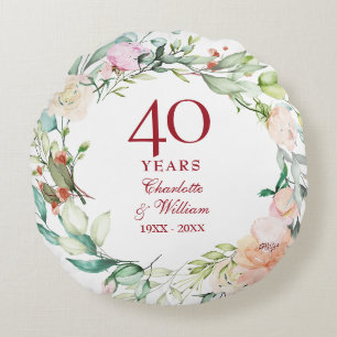 40. Rubinhochzeitsjubiläum Foto Country Floral Rundes Kissen