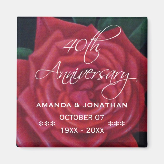 40. Rubinhochzeitsjubiläum Rote Rose Magnet (Vorne)