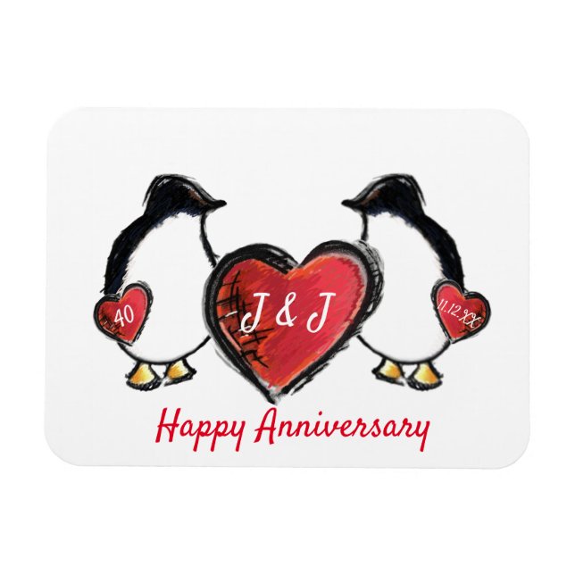 40. rubinischer Hochzeitspinguin Magnet (Horizontal)