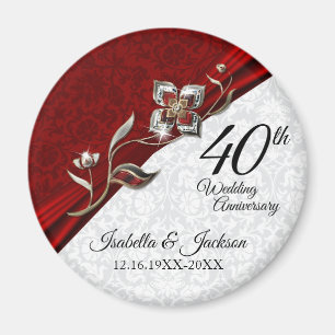 40. Ruby Floral Wedding Anniversary Keepake Magnet