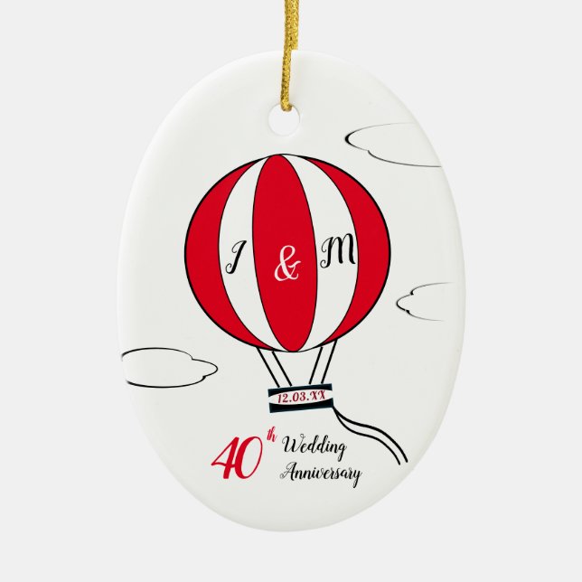 40. Ruby-Heißluftballon-Jubiläum Keramik Ornament (Vorne)