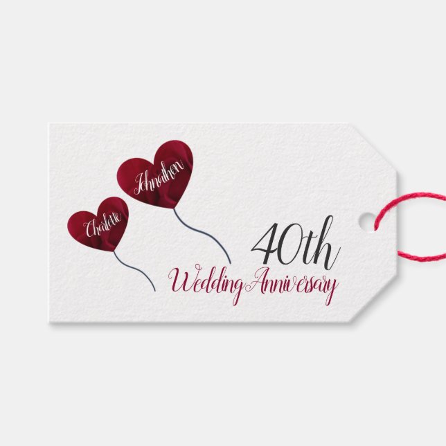 40. Ruby Hochzeitstag Rote Herzblasen Geschenkanhänger (Vorderseite (Horizontal))