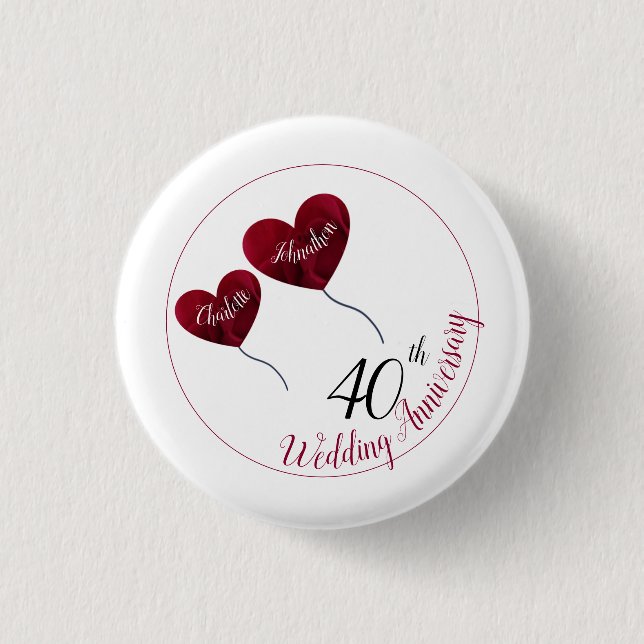 40. Ruby Hochzeitstag rotes Herz Magnet Button (Vorderseite)