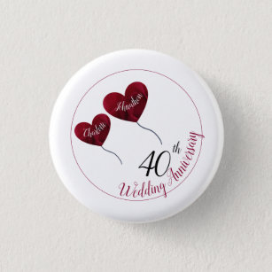 40. Ruby Hochzeitstag rotes Herz Magnet Button