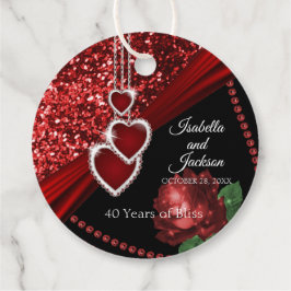 40. Ruby Red Glitzer and Rose Jubiläum Geschenkanhänger