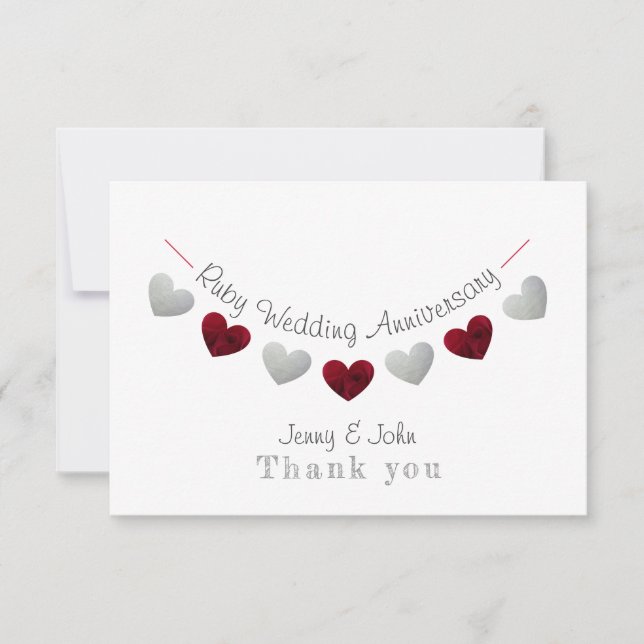 40. ruby & silber Hochzeitstag bunting Dankeskarte (Vorderseite)
