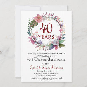 40. Ruby Surprise Wedding Anniversary Floral Einladung