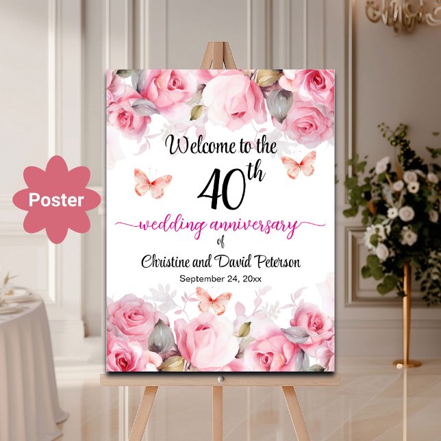 40. Ruby Wedding Anniversary Blush Rose Willkommen Poster (Von Creator hochgeladen)
