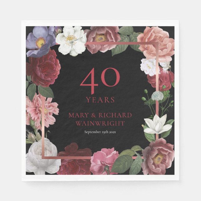 40. Ruby Wedding Anniversary Chic Rose Floral Serviette (Vorderseite)