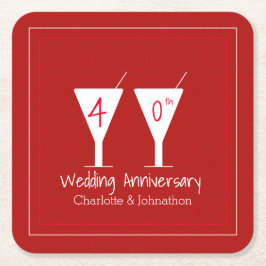 40. Ruby Wedding Anniversary Cocktail Design Rechteckiger Pappuntersetzer