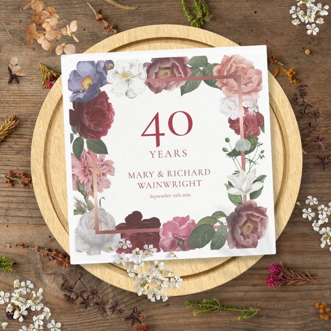 40. Ruby Wedding Anniversary Country Rose Garden Serviette (40th Ruby Wedding Anniversary Country Rose Garden Napkins)