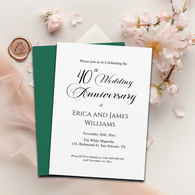 40. Ruby Wedding Anniversary Elegantes Skript Einladung (Von Creator hochgeladen)