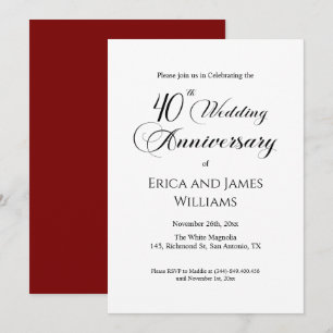 40. Ruby Wedding Anniversary Elegantes Skript Einladung