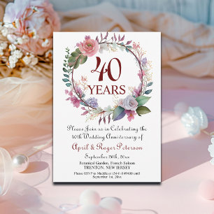 40. Ruby Wedding Anniversary Floral Einladung