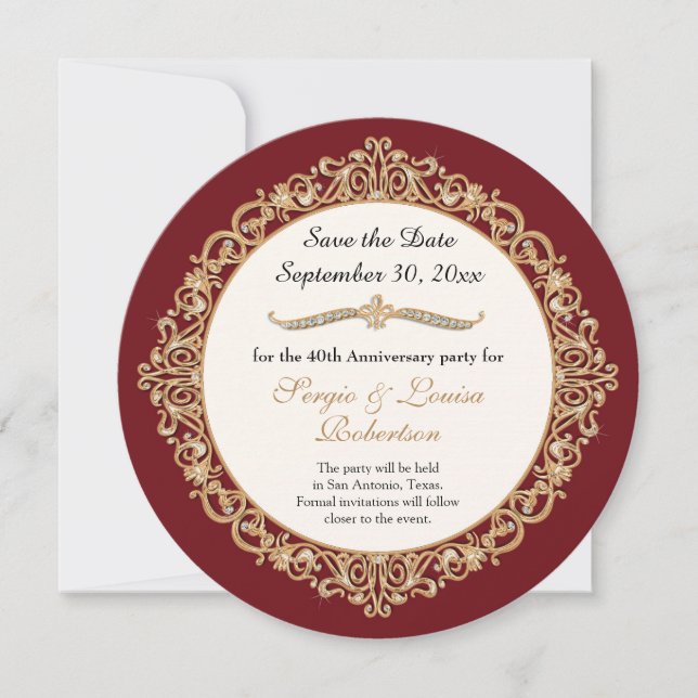 40. Ruby Wedding Anniversary Gold Save the Date I Einladung (Vorderseite)