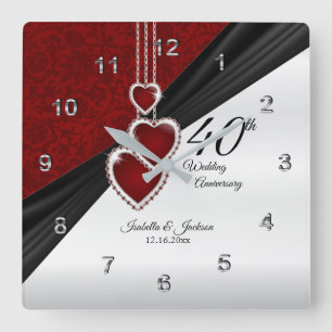 40. Ruby Wedding Anniversary Keepake Quadratische Wanduhr