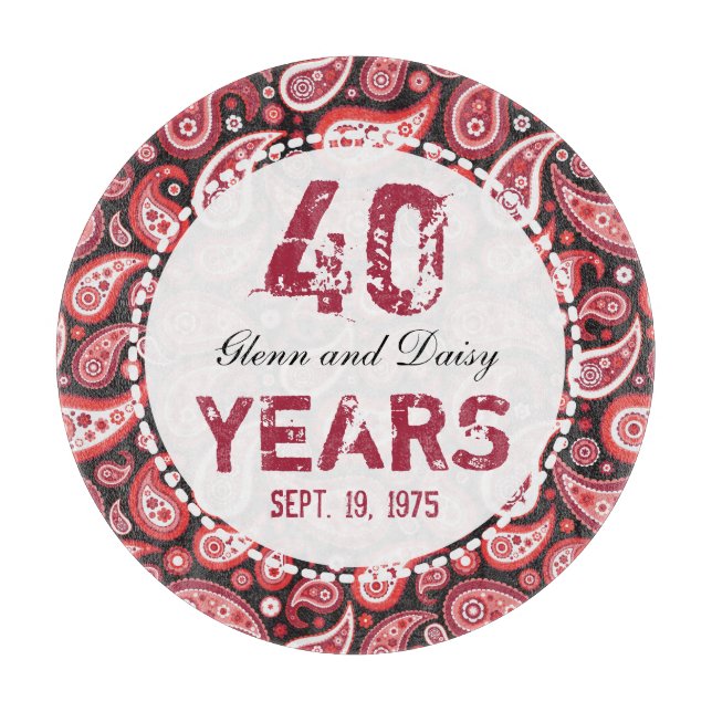 40. Ruby Wedding Anniversary Paisley Pattern Schneidebrett (Vorderseite)