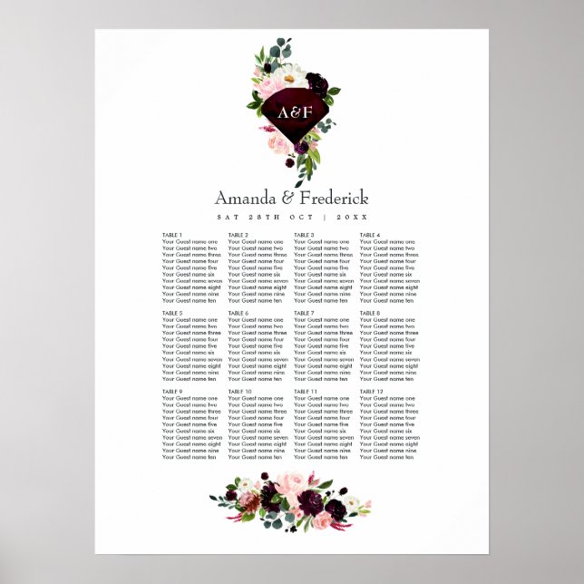 40. Ruby Wedding Anniversary Seating Poster (Vorne)