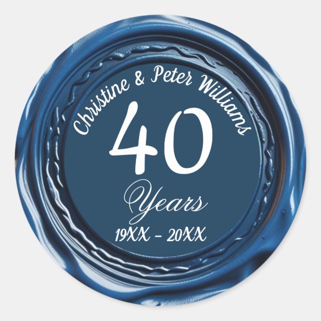 40. Ruby Wedding Blue Wax Siegel Sticker (Vorderseite)