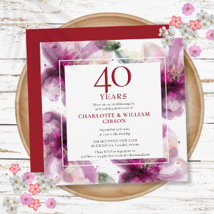 40. Ruby Wedding Jubiläum Aquarellblume Einladung
