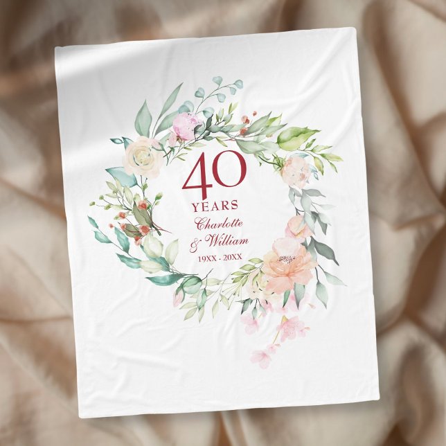 40. Ruby Wedding Jubiläum Blumengarland Fleecedecke (40th Ruby Wedding Anniversary Floral Garland Fleece Blanket)