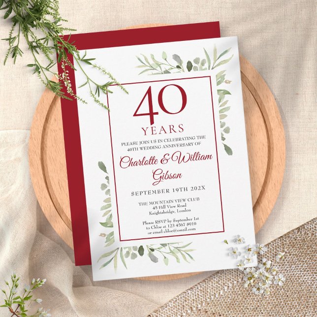 40. Ruby Wedding Jubiläum Elegantes Grün Einladung (Von Creator hochgeladen)