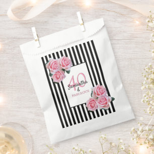 40 sagenhafte rosa Florale Schwarz-weiße Streifen Geschenktütchen